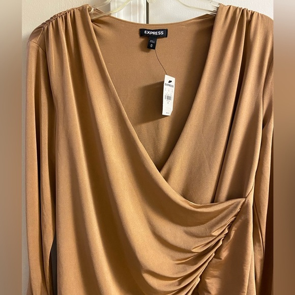 Express Blouse Crossover Deep Plunge Long Sleeve Brown Medium NWT - Picture 4 of 8
